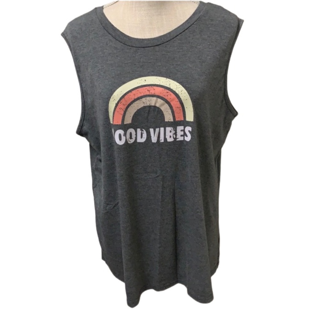 GOOD VIBES Grey Graphic Sleeveless Tank